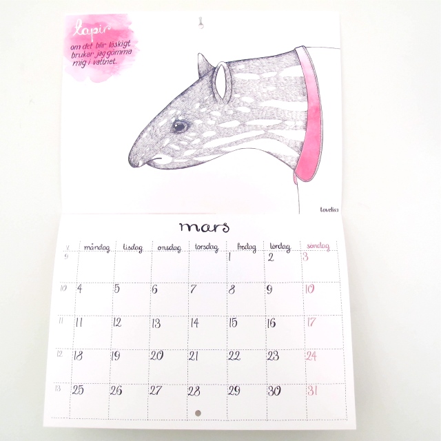 Djurkalendern, Tovelisa, Tove Larris, illustration, kalender 2013